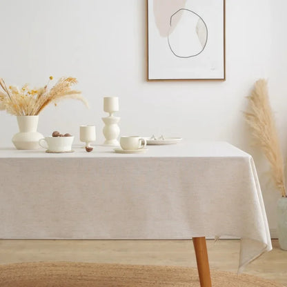 Cotton Linen Tablecloth with Ruffled, Straight, Or Tasseled Edge - Cream