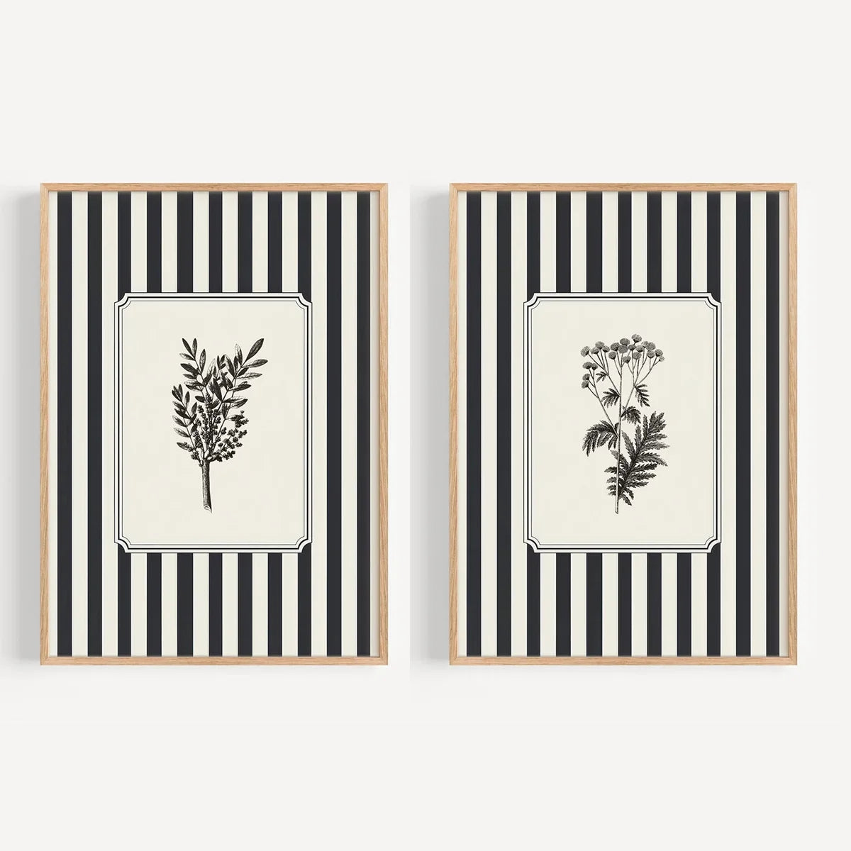 Black Bird &amp; Floral Wall Art Set - (Frameless)
