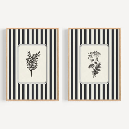 Black Bird &amp; Floral Wall Art Set - (Frameless)