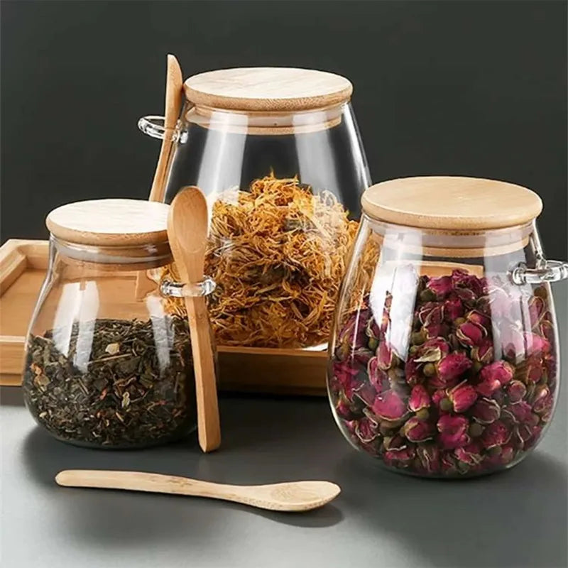 Aramé Glass Jars with Wooden Lids