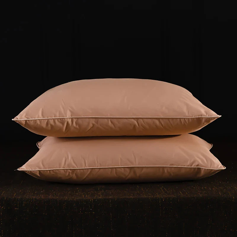 2 Pc Set - Goose Down Feather Pillow for Sleeping - 100% Cotton Shell, Standard Queen Size