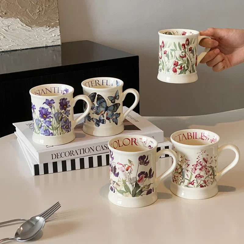 European Floral Porcelain Mugs