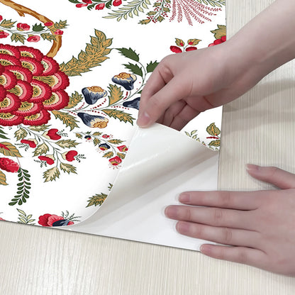 Vintage Floral Peel &amp; Stick Wallpaper in Red