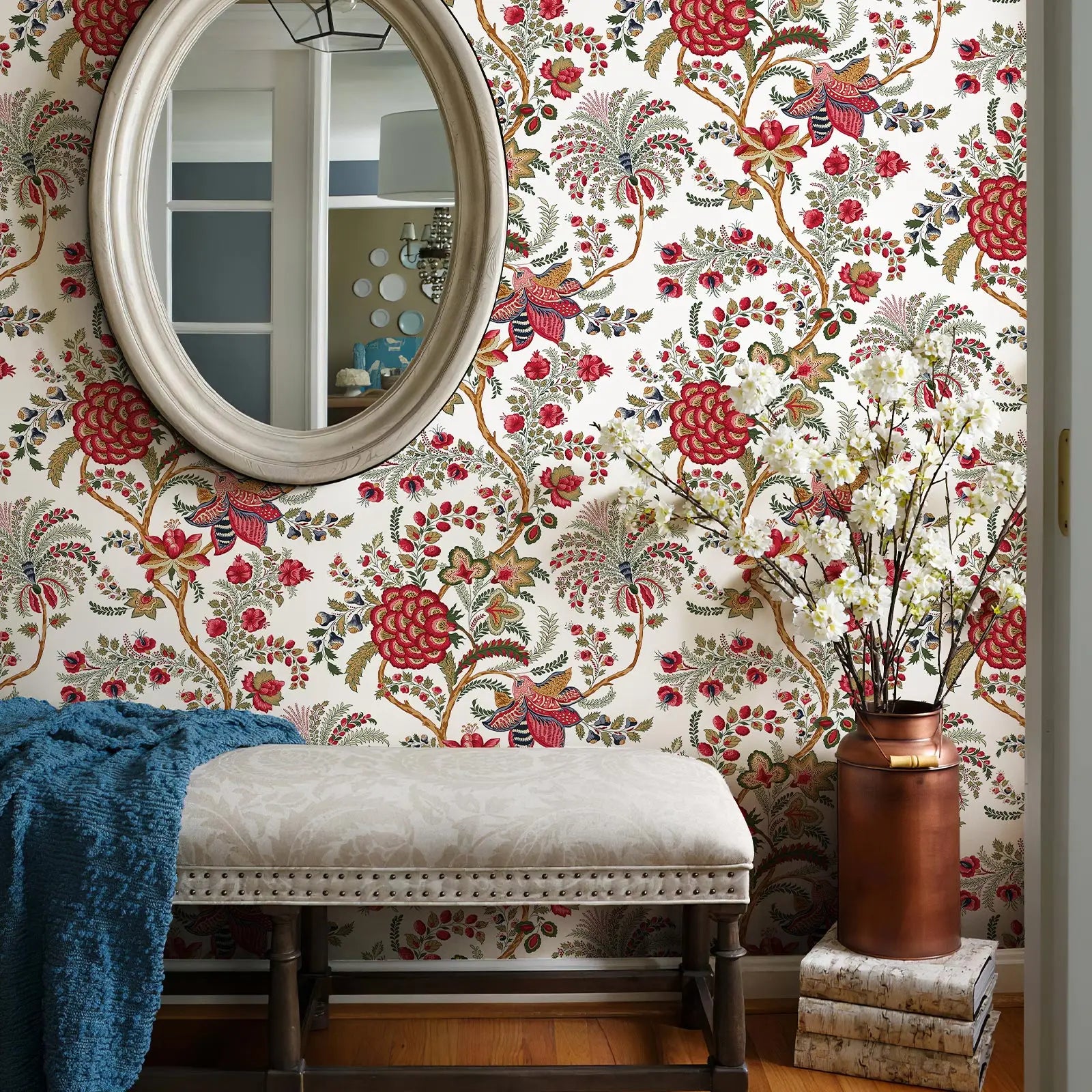 Vintage Floral Peel &amp; Stick Wallpaper in Red