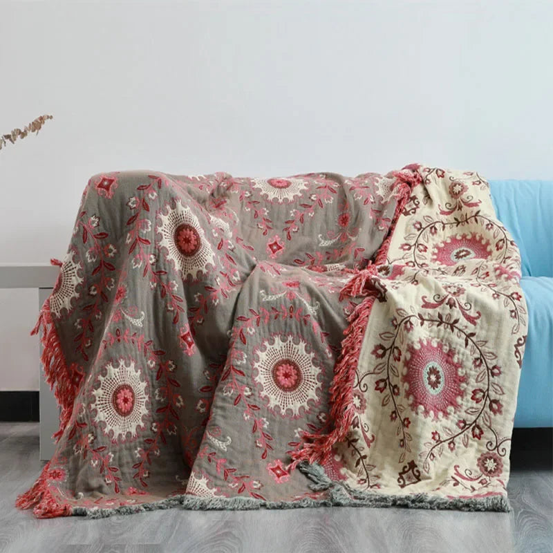 100% Cotton Reversible Throw- Multiple Colors