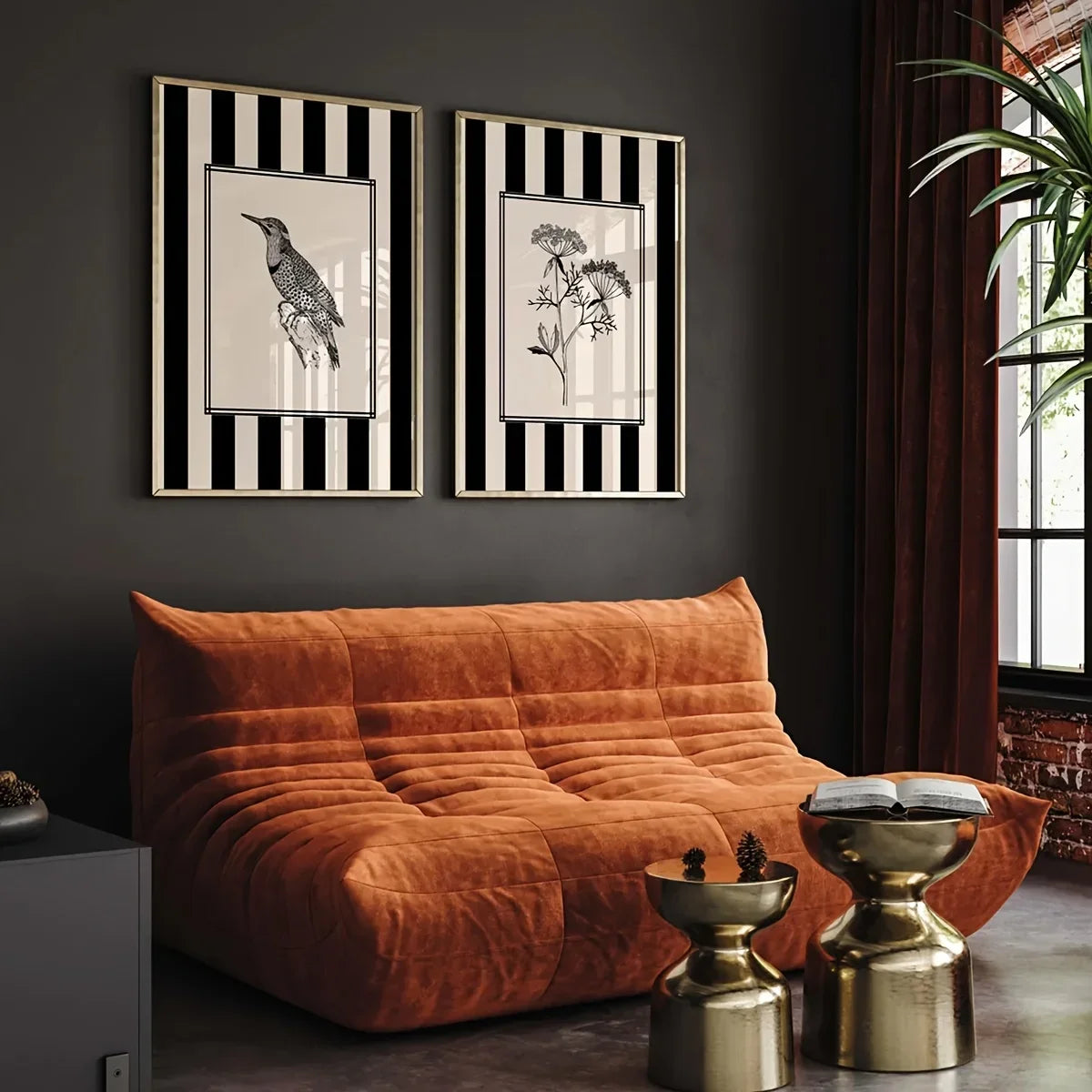 Black Bird &amp; Floral Wall Art Set - (Frameless)