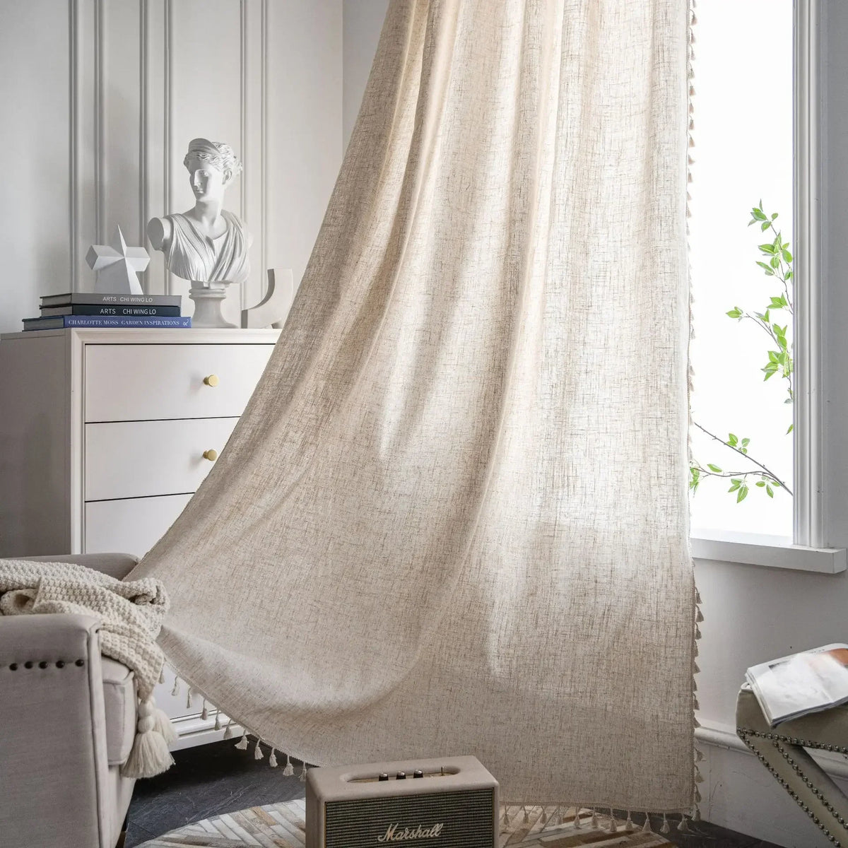 Natural Flax Linen Tassel Curtains