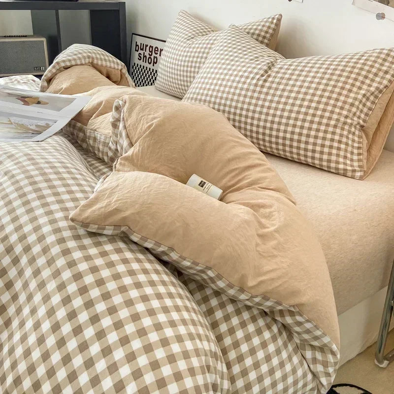 Gingham Duvet Cover Sets - Soft Washed Quilt Cover &amp; Pillowcase Sets - Multiple Colors &amp; Sizes