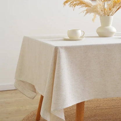 Cotton Linen Tablecloth with Ruffled, Straight, Or Tasseled Edge - Cream