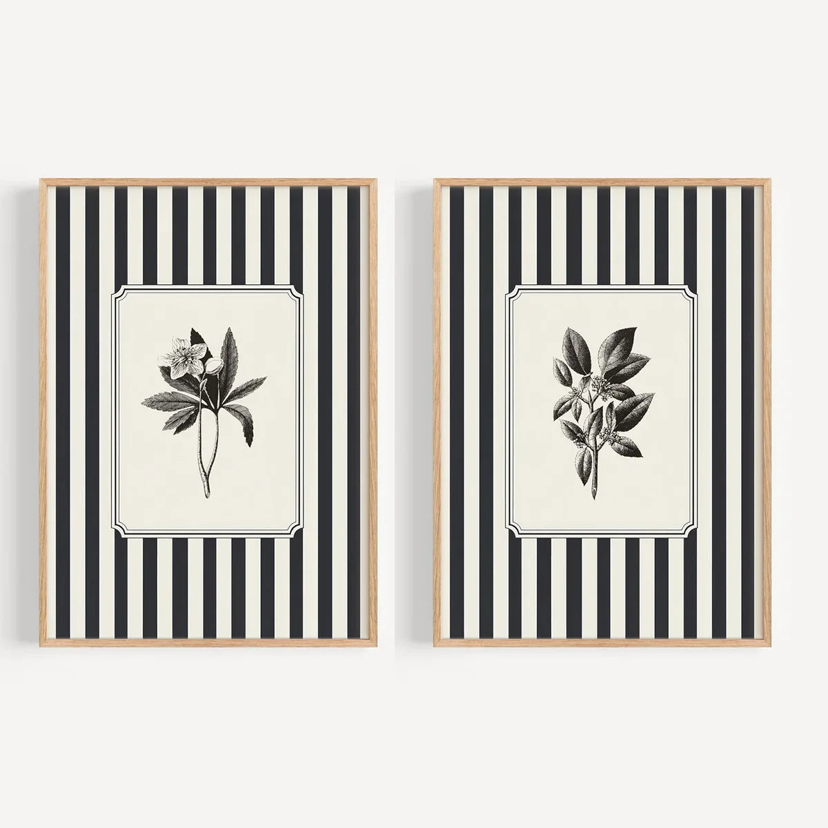 Black Bird &amp; Floral Wall Art Set - (Frameless)