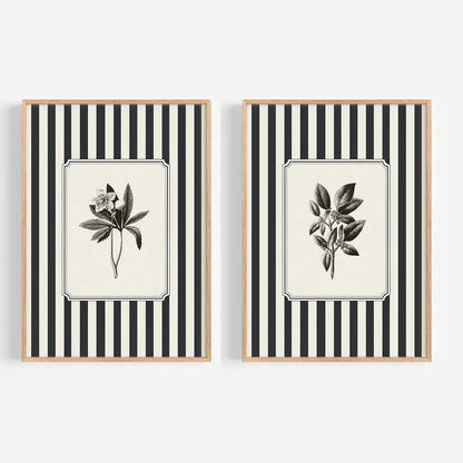 Black Bird &amp; Floral Wall Art Set - (Frameless)