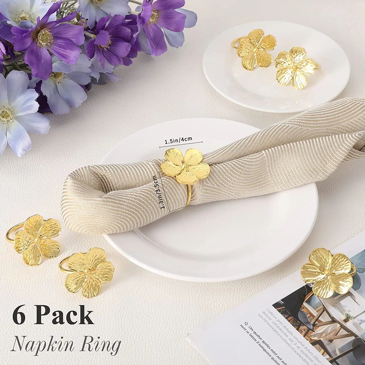 6 Piece Blossom Napkin Rings - 4 Colors