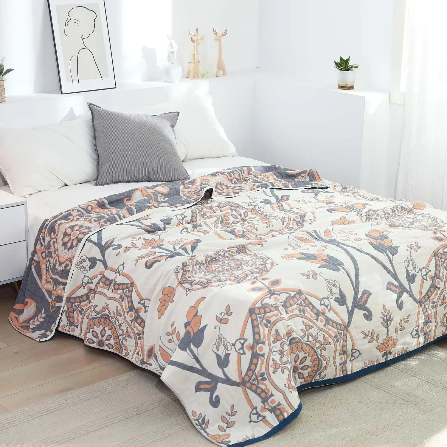 100% Cotton Gauze Reversible Blanket - 4 colors