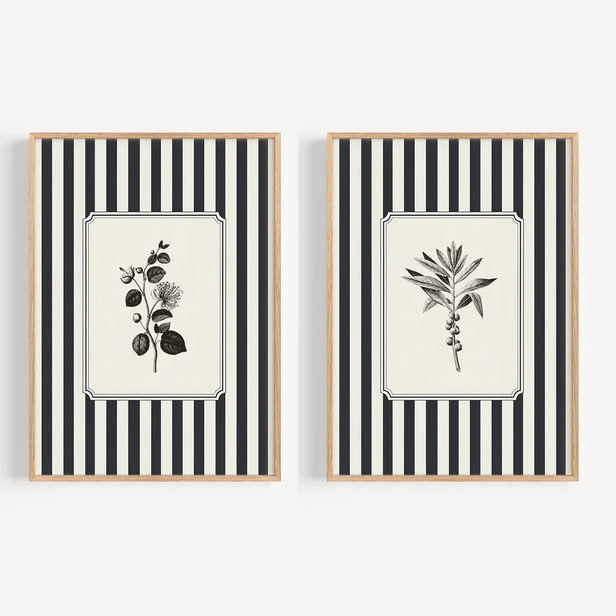 Black Bird &amp; Floral Wall Art Set - (Frameless)