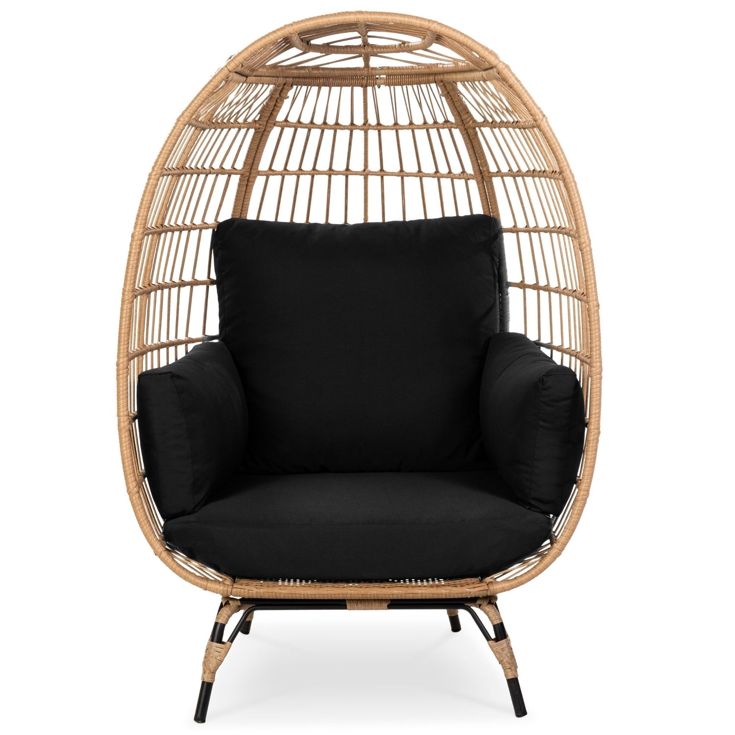 Oversized Patio Lounger Indoor/Outdoor Wicker Egg Chair - Black