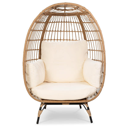 Oversized Patio Lounger Indoor/Outdoor Wicker Egg Chair - Off White