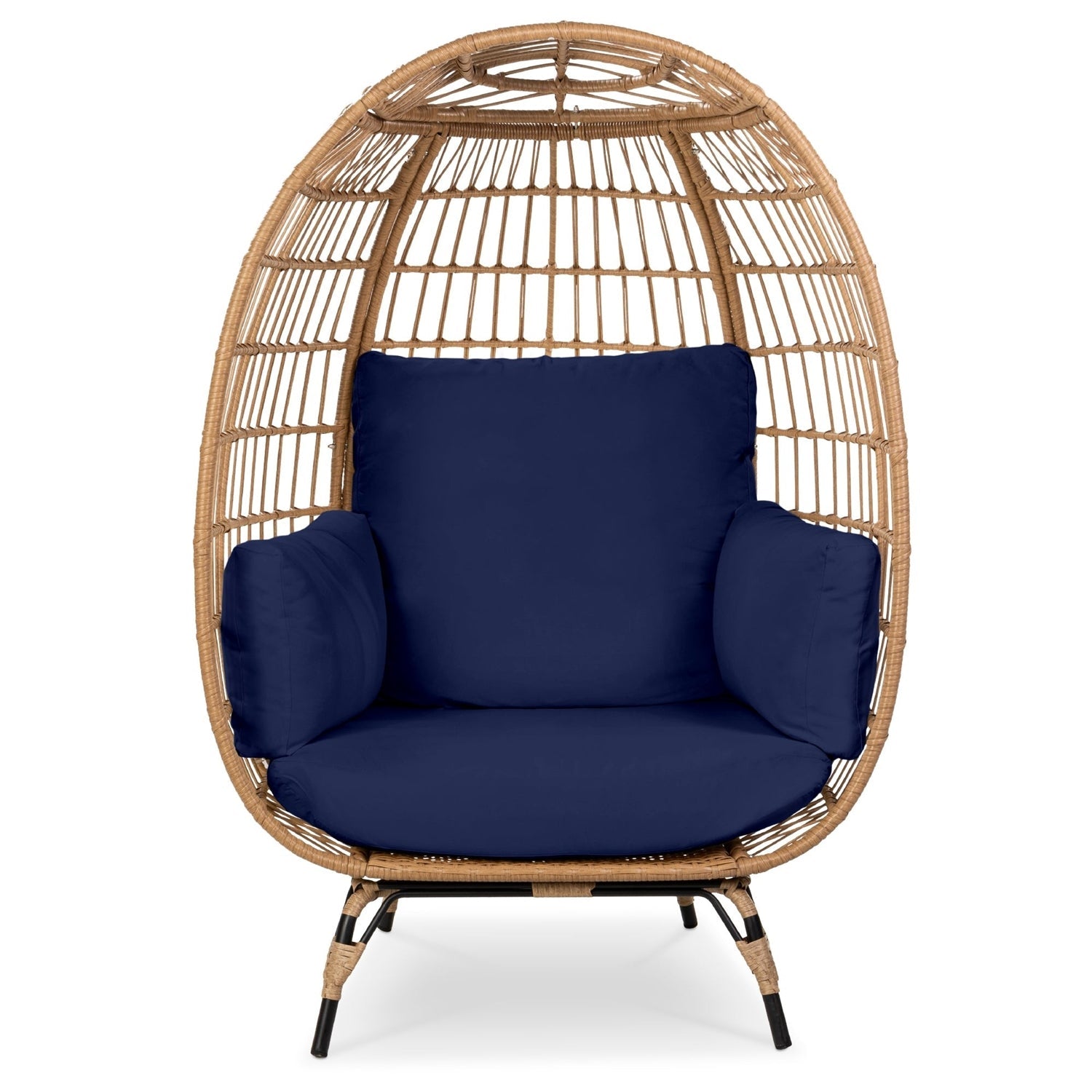 Oversized Patio Lounger Indoor/Outdoor Wicker Rattan Egg Chair - Dark Blue