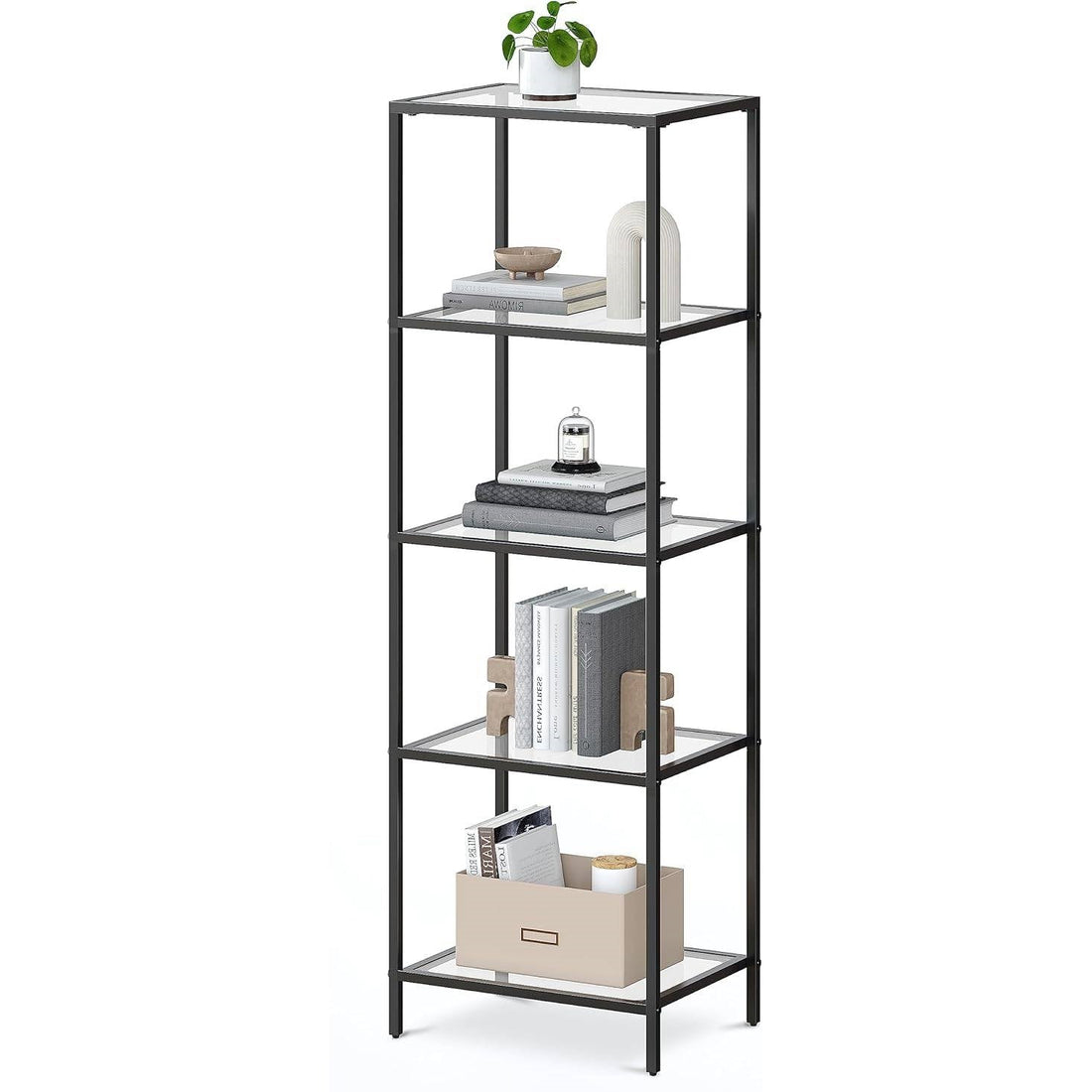 Shelving with Black Metal Frame and 4 Glass Shelves