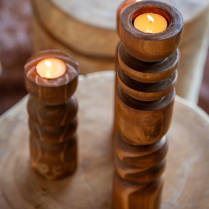 Abstract Wooden Tealight Totem Candle Holders