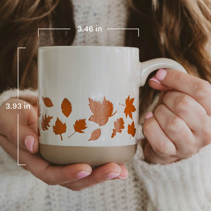 Orange Leaves 14 oz Cream Stoneware Coffee Mug