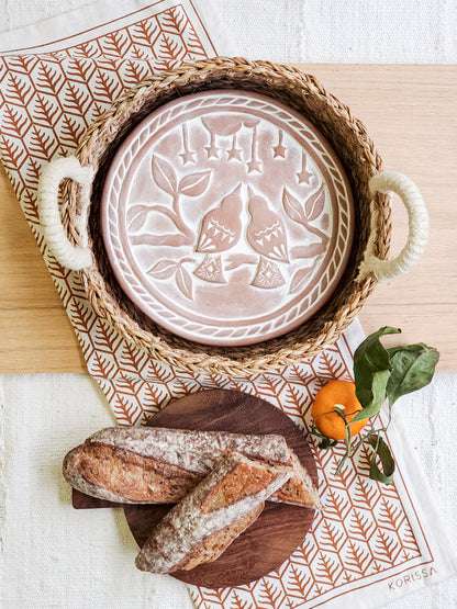 Bread Warmer &amp; Basket Gift Set with Tea Towel - Lovebird Round