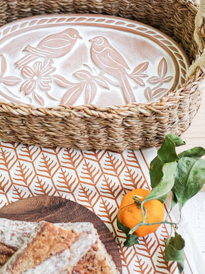 Bread Warmer &amp; Basket Gift Set with Tea Towel - Lovebird Oval