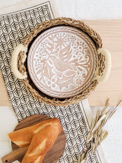 Bread Warmer &amp; Basket Gift Set with Tea Towel - Bird Round