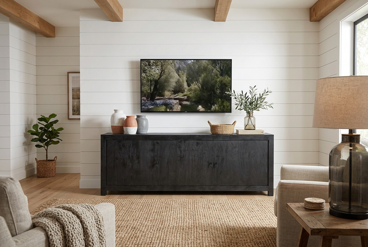 Sparrow Solid Wood 3 Door Media Console - Gray