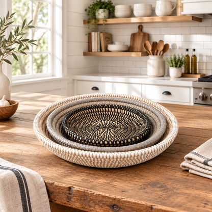 Set of 3 Tabletop Basket Bowls - Black/Grey/White
