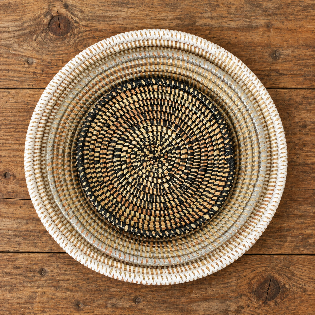 Set of 3 Tabletop Basket Bowls - Black/Grey/White