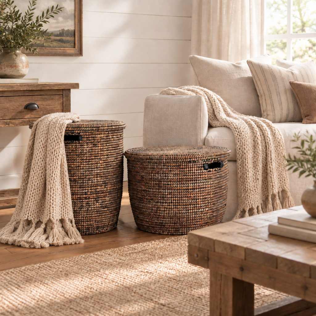 Flat Lid Floor Basket - Black/Brown