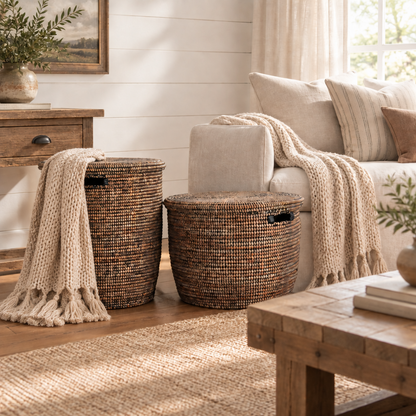 Flat Lid Floor Basket - Black/Brown