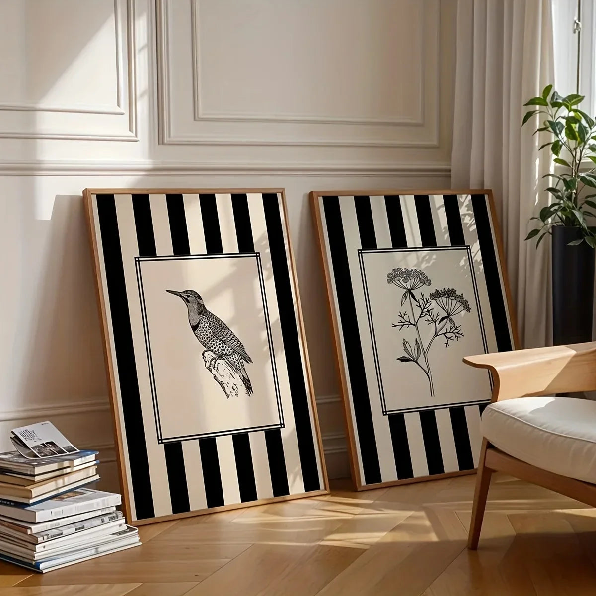 Black Bird &amp; Floral Wall Art Set - (Frameless)