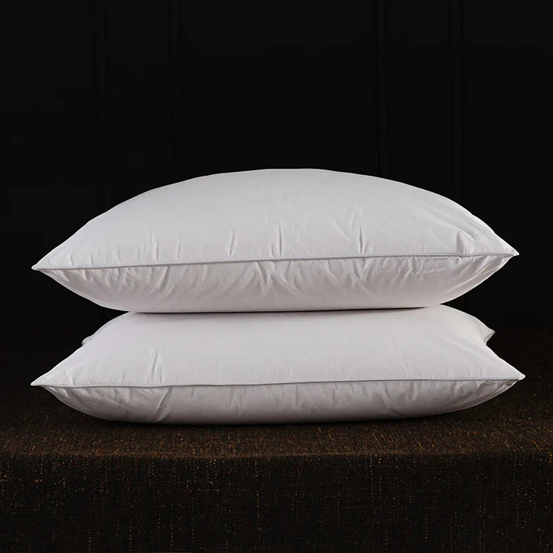 2 Pc Set - Goose Down Feather Pillow for Sleeping - 100% Cotton Shell, Standard Queen Size