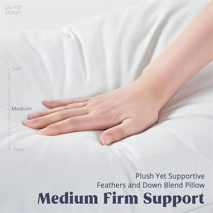2 Pc Set - Goose Down Feather Pillow for Sleeping - 100% Cotton Shell, Standard Queen Size