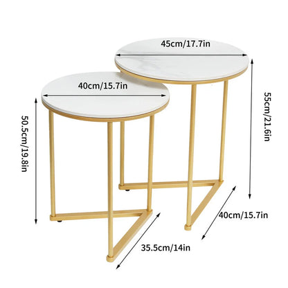 Set of 2 Round Nesting Tables -  Gold &amp; Marble