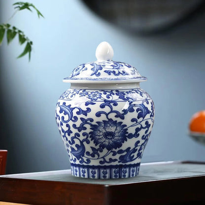 Chinoiserie Blue &amp; White Porcelain Ginger Jar