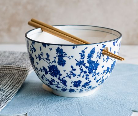 6" Blue Mini Floral Noodle Bowl