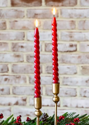 Set of 2 LED Twist Taper Candles in Red, Green, or Ivory