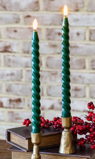 Set of 2 LED Twist Taper Candles in Red, Green, or Ivory