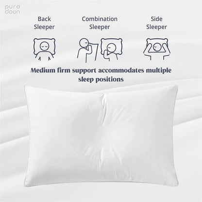 2 Pc Set - Goose Down Feather Pillow for Sleeping - 100% Cotton Shell, Standard Queen Size