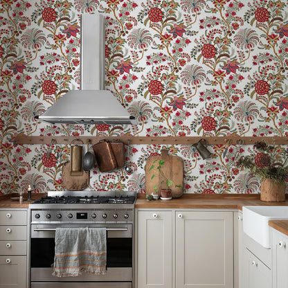 Vintage Floral Peel &amp; Stick Wallpaper in Red