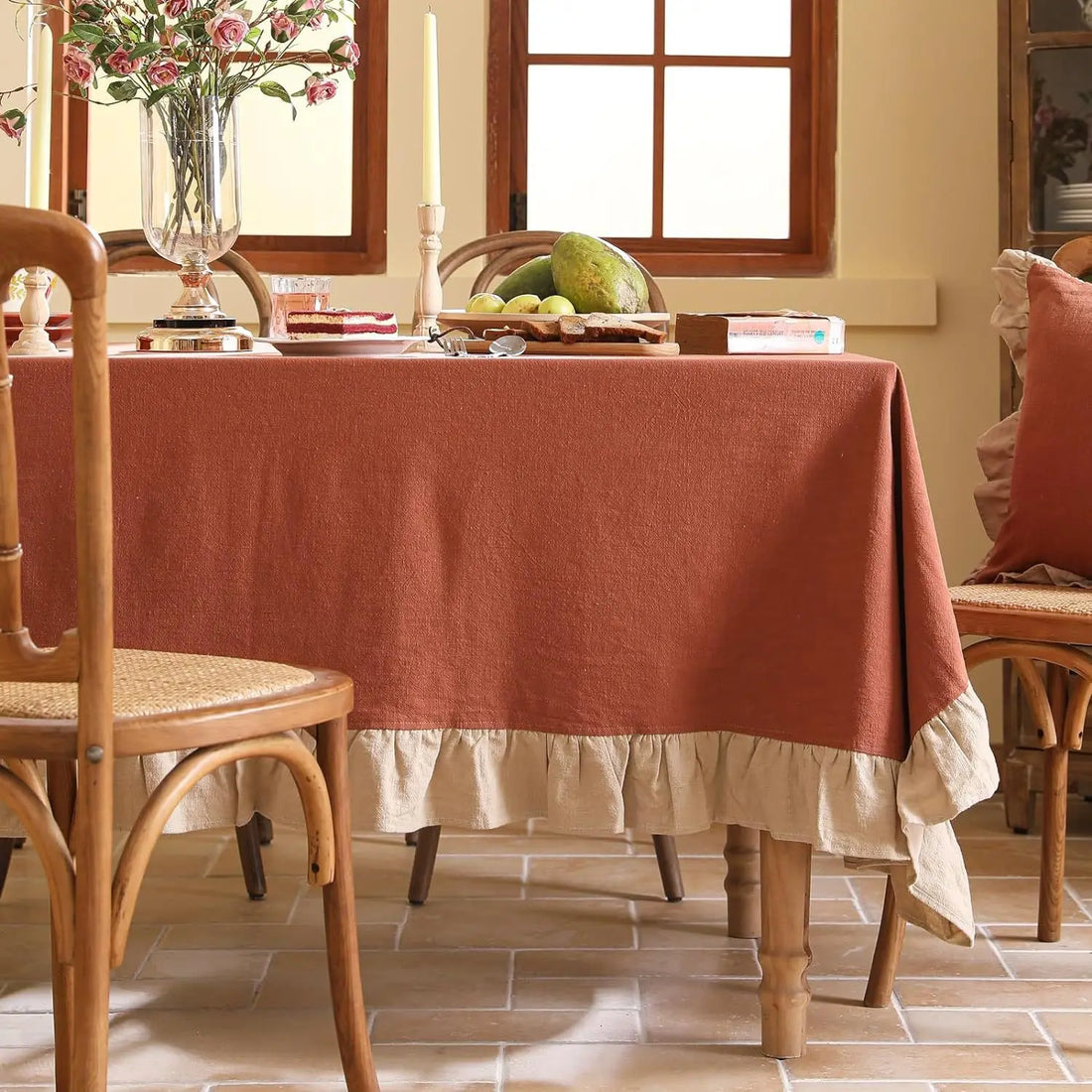 100% Cotton Ruffle Tablecloth - 7 Colors