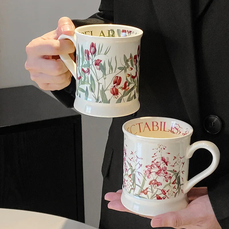 European Floral Porcelain Mugs