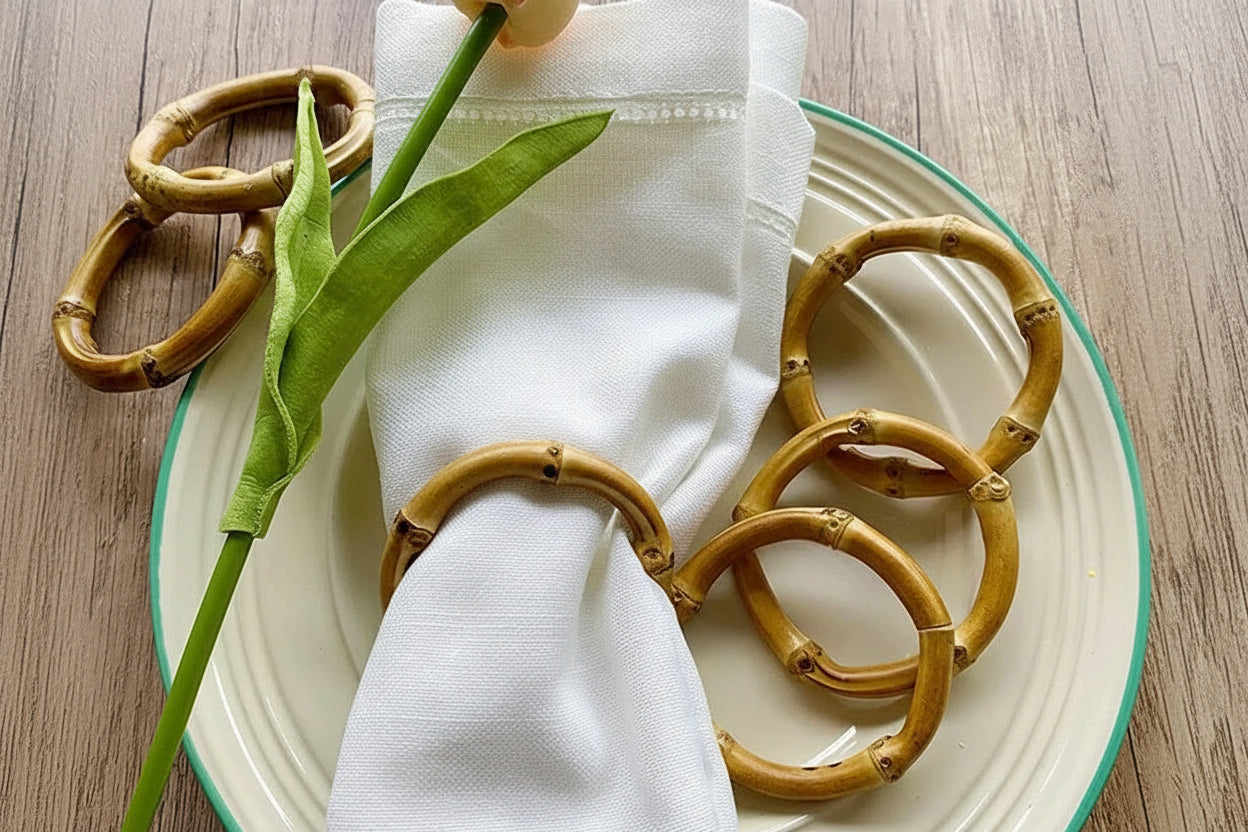 Handmade Natural Bamboo Napkin Rings - 6 Piece Set