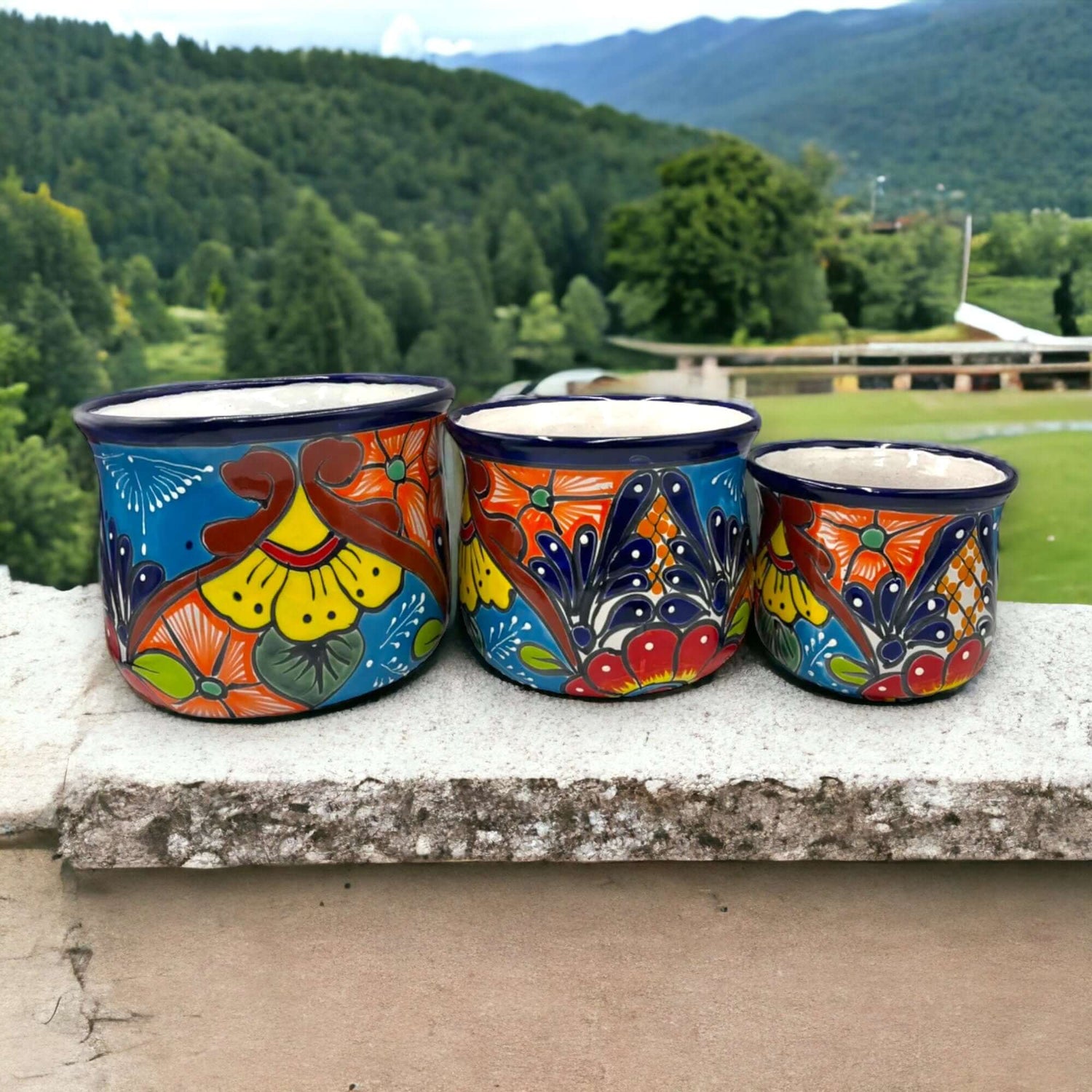 Set of 3 Talavera Hand-Painted Flower Pots