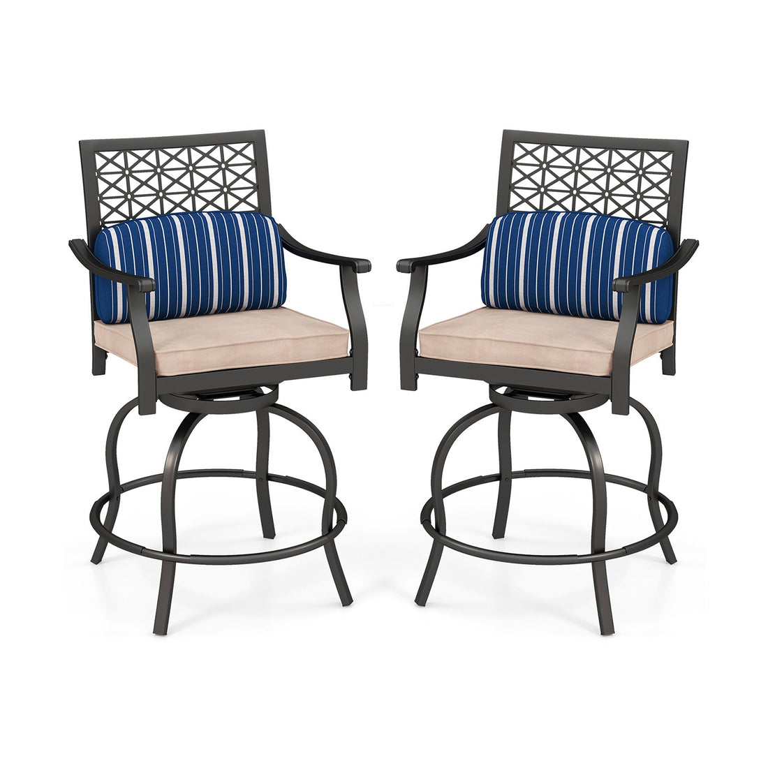 Set of 2 Outdoor Bar Height Chair with Soft Cushions