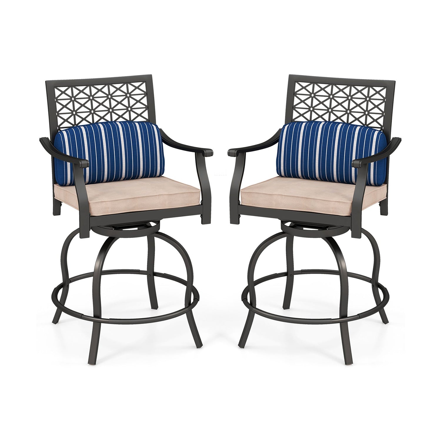 Set of 2 Outdoor Bar Height Chair with Soft Cushions