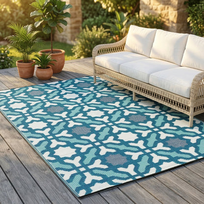 (SALE) Seville - Blue &amp; Teal Reversible Outdoor Rug