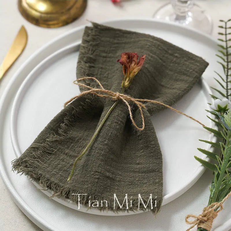 Vintage Linen Handmade Cloth Napkins - 10 Pc Sets, Multiple Colors
